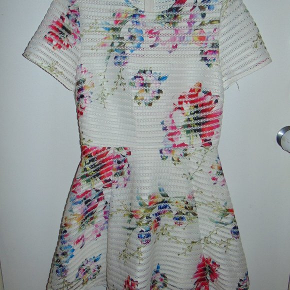 Forever 21 Multicolor Floral White Mini Full Dress With Mesh Striped Large Women - Picture 3 of 10